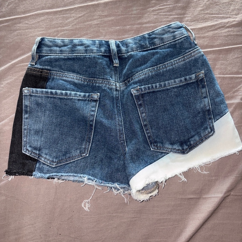 PacSun High Rise Festival Colorblock Denim Cutoff Shorts Size 23 - Picture 2 of 3